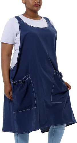 Miniatura 20 de Delantales grandes de talla grande para mujer con bolsillos de algodón y lino para hornear cocina
