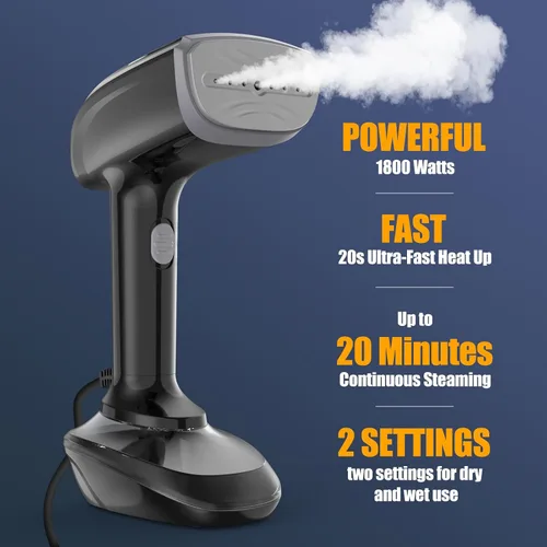 Miniatura 2 de Vaporizador de tela portátil potente - 1800W con placa de calentamiento rápido de cerámica, planchado y removedor de arrugas 2 en 1, boquilla