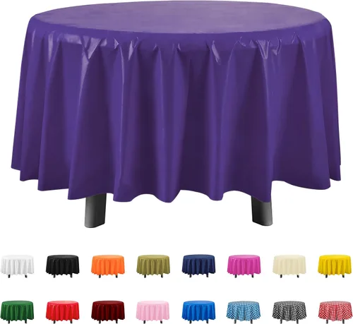 Miniatura 21 de Eleclassi Negro Paquete de 12 Manteles Redondos de Plástico Desechables Premium - Manteles de Mesa de Plástico Redondos de 84 Pulgadas para Fiestas
