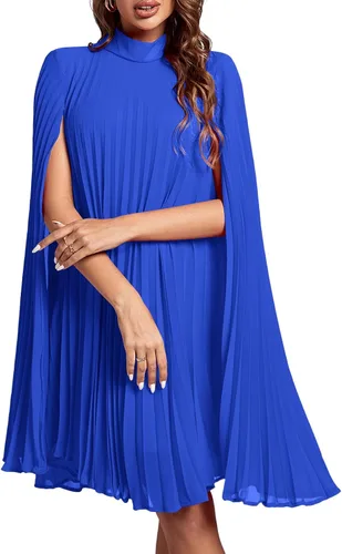 Miniatura 22 de Rooscier Vestido midi de fiesta plisado con cuello alto falso y espalda abierta para mujer
