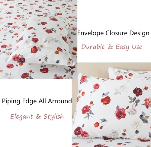 Miniatura 6 de FADFAY Juego de sábanas de rosas blancas, ropa de cama vintage floral de rosas, ropa de cama estilo rústico, 100% algodón egipcio percal, 800 hilos