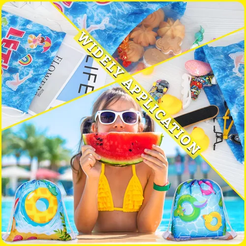 Miniatura 6 de Panelee Bolsas con cordón para fiestas en la piscina, decoraciones de playa para niñas y niños, suministros de fiesta en la piscina (18 piezas)