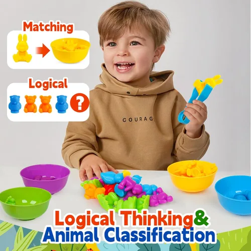 Miniatura 3 de Juguetes de clasificación de colores para niños pequeños, juegos de animales de contar y emparejar Montessori, actividades de aprendizaje