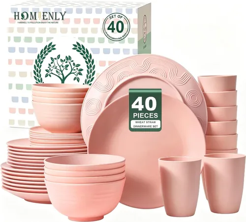 Miniatura 19 de Homienly Juegos de Vajilla Premium de Paja de Trigo, Platos y Tazones Ligeros e Irrompibles, Tazas, Servicio para 4, Apto para Lavavajillas