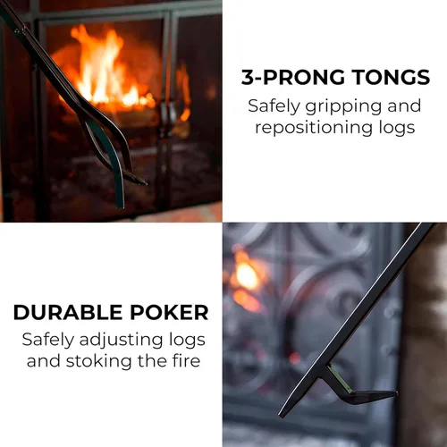 Miniatura 5 de Plow & Hearth Juego de 5 herramientas compactas de hierro forjado a mano para chimenea de 32.5 pulgadas Mango de hierro forjado negro