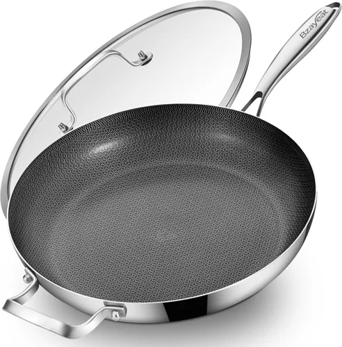 Miniatura 8 de Sartén híbrida antiadherente de 13 pulgadas con tapa, sartén de chef de inducción de acero inoxidable de tres capas con revestimiento de cerámica