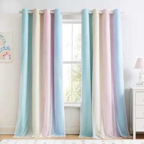 Miniatura 29 de Cortinas 100% opacas con superposición de gasa Mix and Match de doble capa, 54 pulgadas de largo, 2 paneles para dormitorio y sala de estar, azul