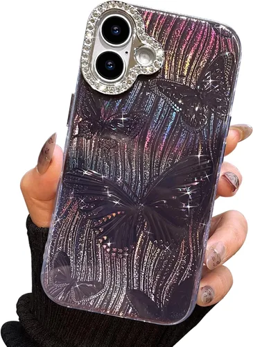 Miniatura 30 de I-MGAE-IN-AR Funda compacta para iPhone 11, diseño de mariposa, marco de protección de lente de cámara con diamante 3D, bonitas fundas protectoras