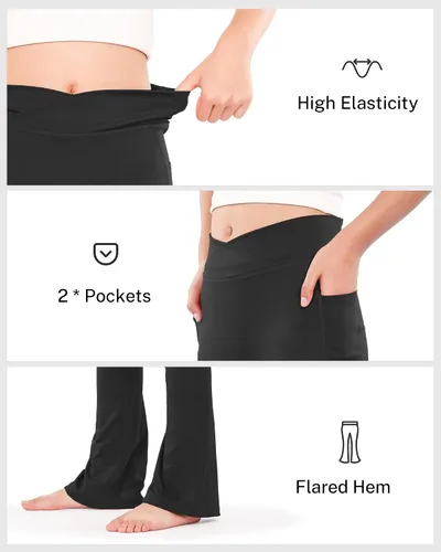 Miniatura 6 de HASMES Leggings acampanados para niñas, pantalones de yoga con cintura alta, pantalones casuales de baile, pantalones deportivos para niños