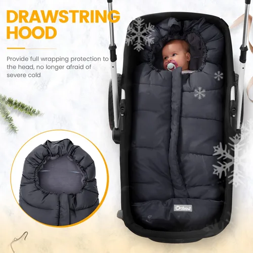 Miniatura 2 de Orzbow Saco universal para cochecito, saco de dormir cálido para invierno, impermeable y resistente al viento con forro de polar cálido para Negro
