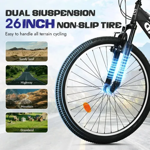 Miniatura 2 de Bicicleta de montaña para adultos, hombres y mujeres, 26 pulgadas 7 velocidades Mountian bicicleta con doble suspensión completa, doble freno V