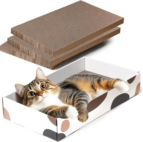 ComSaf Cartón rascador para gatos para interiores, caja de repuesto para gatos de 17 x 10 pulgadas con 3 tablas de rascar reversibles de larga