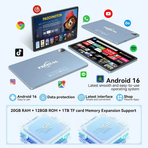Miniatura 3 de Tablet de 11 pulgadas Android 15, última actualización de 2026, 128 GB ROM 16 GB RAM, tabletas 4G LTE, 5G WiFi+Celular, Octa-Core MTK8786, cámara