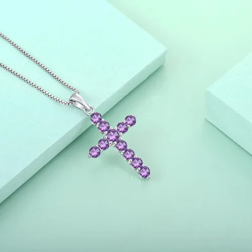 Miniatura 5 de STARCHENIE Collar de cruz de plata de ley con colgante de crucifijo con piedras preciosas para mujer