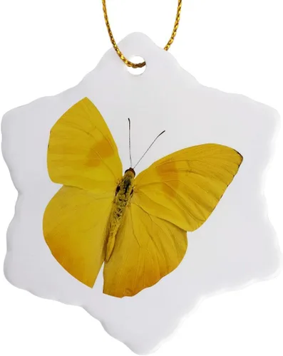 3dRose orn_33264_1 Adorno colgante decorativo de copos de nieve de mariposa amarilla, porcelana, 3 pulgadas