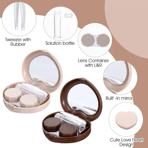 Miniatura 5 de 2 lentes de contacto marrones, estuche para lentes de contacto con corazón, caja portátil de lentes de contacto de tamaño de viaje con pinzas