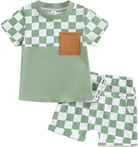 Ropa de verano para bebé niño pequeño, camiseta de manga corta de color en bloque, pantalones cortos a rayas, 2 piezas
