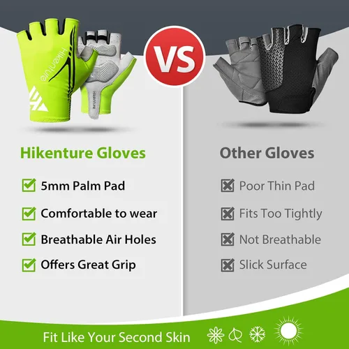 Miniatura 5 de Hikenture Guantes de ciclismo para hombre, guantes de bicicleta, guantes de ciclismo acolchados de 0.197in, guantes de bicicleta de medio dedo