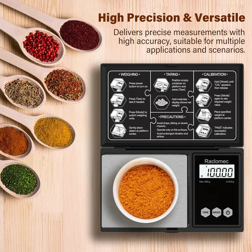 Digital Gram Scale 200g x 0.01g Jewelry Scale, Gram, Ounce, Carat, Grain, for Food, Ingredients, Gemstone, Gold Coin, Spice, Medicine and Powder