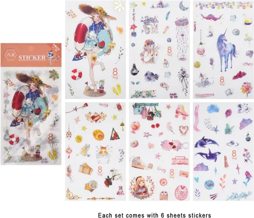Miniatura 3 de 72 hojas de pegatinas de dibujos animados de meses para niña, álbum de recortes - pegatinas washi, papelería para diario, calendario decorativo, 12