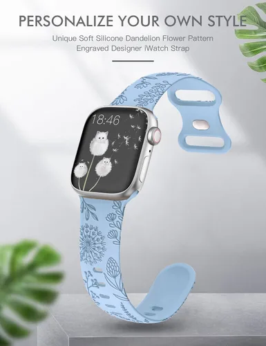 Miniatura 2 de Minyee - Correa floral grabada compatible con Apple Watch de 41mm 40mm 38mm 42mm 44mm 45mm 46mm 49mm para mujeres, correa deportiva de silicona