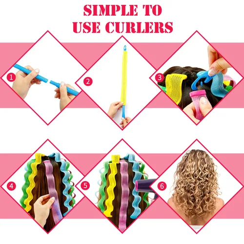 Miniatura 6 de 30 piezas de rizadores sin calor, ondas sin calor, rizos en espiral, kit de peinado con 2 piezas de ganchos de peinado para la mayoría de peinados