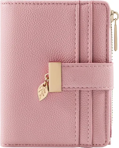 Miniatura 15 de Billetera pequeña para mujer, plegable, de piel suave, tarjetero con ventana de identificación, con cremallera, bolsillo para monedas, carteras