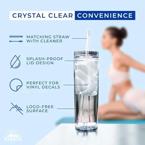 Miniatura 3 de STRATA CUPS 12 Vasos Transparentes Delgados con Tapas y Popotes Vaso Reutilizable de 16oz de Pared Doble Transparente con Tapa y Popote, Vasos