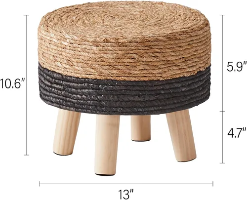 Miniatura 3 de Cpintltr Reposapiés otomano natural de algas marinas, tejido a mano, taburete redondo para sofá, escritorio, reposapiés acolchado con patas de pino