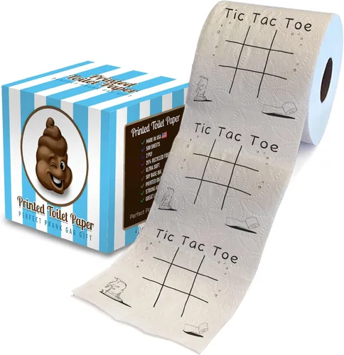 Printed TP Tic Tac Toe - Papel higiénico impreso - Divertido rollo de papel higiénico para broma, sorpresa, decoración de baño, regalo novedoso para