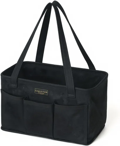 Miniatura 8 de Bolsa de herramientas de lona encerada duradera de 16 onzas con marco de metal, bolsa de almacenamiento de herramientas tipo tote grande plegable