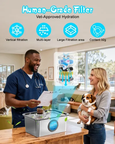 Miniatura 3 de Fuente de agua para perros grandes, fuente de agua para mascotas de acero inoxidable 304 de 12 litros con 5 filtros y 2 bombas de agua