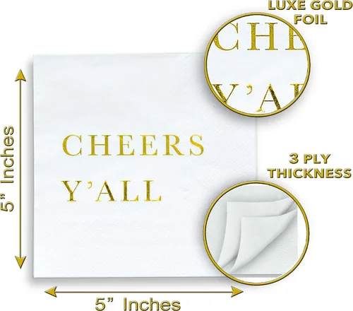 Miniatura 4 de Servilletas de cóctel Cheers Y'all, servilletas de fiesta, servilletas de boda, servilletas de papel desechables de 3 capas para recepción de boda