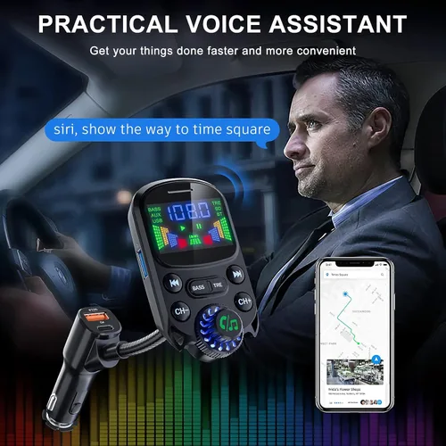 Miniatura 7 de Transmisor FM Bluetooth 5.3 para coche SOARUN Adaptador Bluetooth para automóvil PD30W y puerto USB, carga rápida, reproductor de agudos y graves