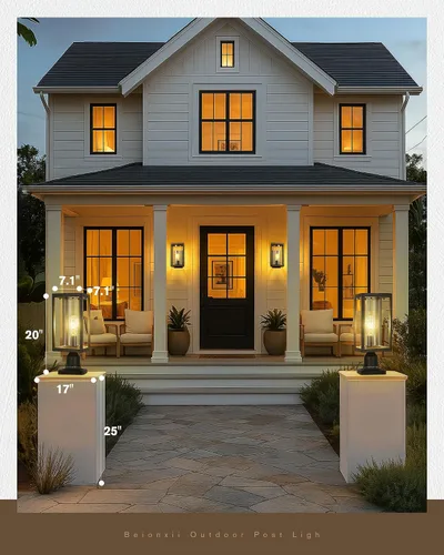 Miniatura 4 de Beionxii Farol de poste para exteriores, luminaria de poste moderna grande de 20 pulgadas, luces de pilar exteriores con base de montaje para pilar