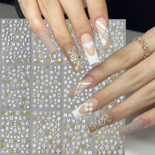 Miniatura 8 de 20 hojas de calcomanías de uñas 3D, diseño de oro/diamante, lujosas calcomanías de uñas autoadhesivas con relieve, calcomanías de uñas de flores