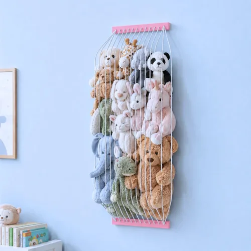 Miniatura 11 de Organizador de juguetes de madera suave para almacenamiento de animales de peluche, bonito y duradero para pared o puerta, longitud ajustable
