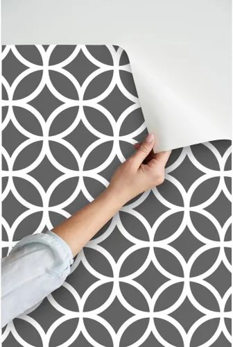 Miniatura 3 de Papel tapiz autoadhesivo para despegar y pegar, diseño de diamantes geométricos gris carbón, círculos blancos, papel tapiz extraíble personalizado