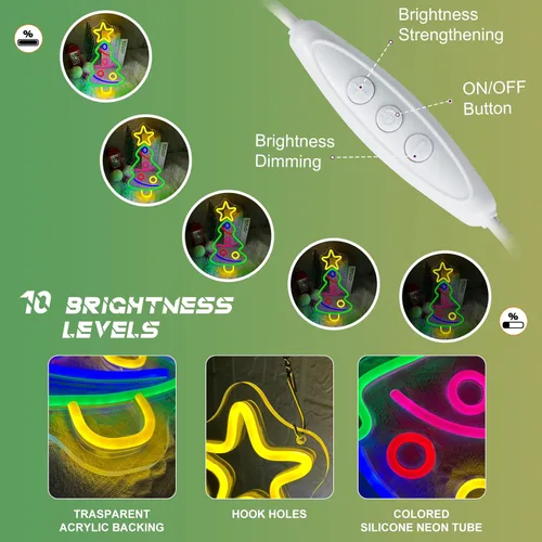 Miniatura 4 de Letrero de neón para árbol de Navidad, árboles de Navidad, letreros de neón LED para decoración de pared, luces de neón acrílicas alimentadas por