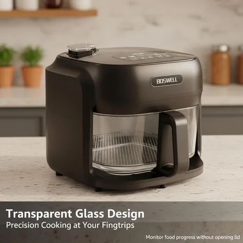 Miniatura 6 de Freidora de aire de vidrio de 7.5 cuartos de galón, cuenco para freír transparente, circulación de aire caliente de 360°, control táctil digital,