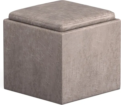 Miniatura 11 de SIMPLIHOME Rockwood - Otomana de almacenamiento en cubo con bandeja, otomana tapizada de cuero vegano de 17 pulgadas de ancho en marrón envejecido