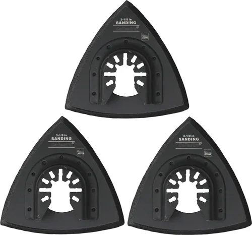 Almohadillas de lijado triangulares para multiherramienta oscilante con liberación rápida universal, paquete de 3 almohadillas lijadoras de 3-1/8