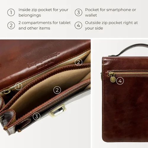 Miniatura 5 de Time Resistance Maletín pequeño de cuero para hombre - Bolso cruzado - Bolso bandolera de cuero italiano - Caja de regalo incluida
