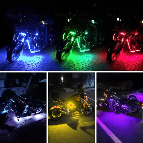 Miniatura 8 de Nilight Juego de 8 tiras de luces LED RGB para motocicleta, luces de atmósfera impermeables de neón multicolor con control remoto inteligente