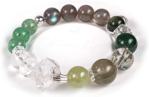Miniatura 231 de Precious Gemstone Natural Crystal Healing Bracelet, Rutilated Quartz, Moonstone, Quartz Handmade Original Design Bracelet