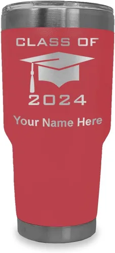 Miniatura 23 de LaserGram Vaso aislado al vacío de 20 onzas, grado de tapa clase de 2024, 2025, 2026, 2027, 2028, grabado personalizado incluido (negro)