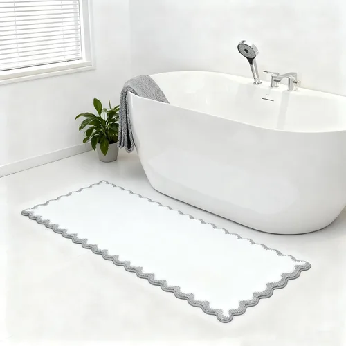 Miniatura 32 de ORTIGIA Pequeña y Linda Alfombra de Baño con Volados, Alfombras de Baño de Microfibra de Lujo en Blanco y Rosa, Antideslizante, Lavable, de Secado