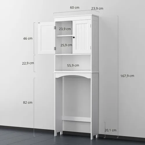 Miniatura 2 de Bealife Armario de almacenamiento sobre el inodoro con estante abierto, organizador con estante ajustable y puertas dobles, estante de Blanco