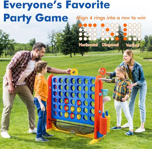 Miniatura 2 de Juego Gigante de Conectar 4 en Fila con Tela de Malla Altura Ajustable Set de Juego de Patio Jumbo 4-en-1 de 4-para-Anotar con Baloncesto, Golf