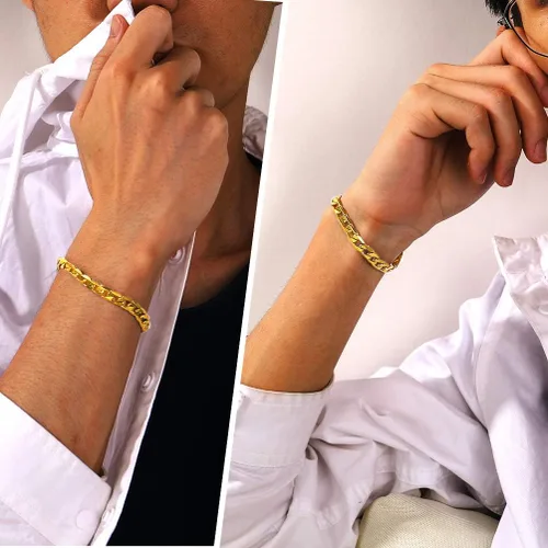 Miniatura 5 de PROSTEEL Pulsera de eslabones cubanos para hombre, negrooro de 18 quilates, acero inoxidable 316L, joyería de hip hop, ancho 0.236 in0.354 in0.512